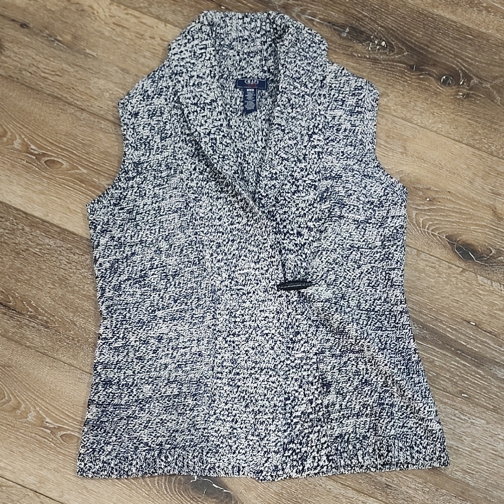 CHAPS Denim Chunky Warm Sleeveless Women's VNeck Sweater Vest Toggle Closure Med